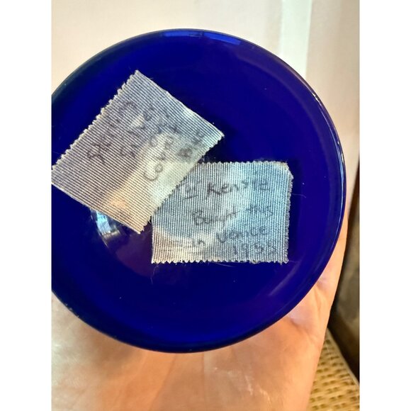 Vintage 50's Venetian Art Glass Bud Vase Blue Silver Overlay Gondola - Picture 3 of 11